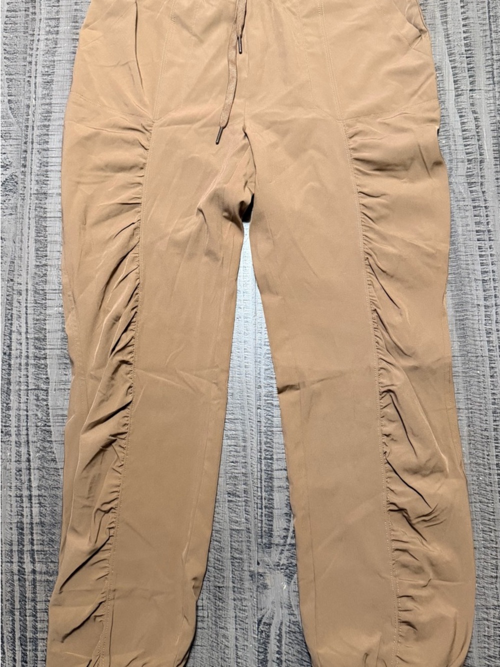 Classic Tan Jogger Ruched-Panel Chinos with Drawstring Waist